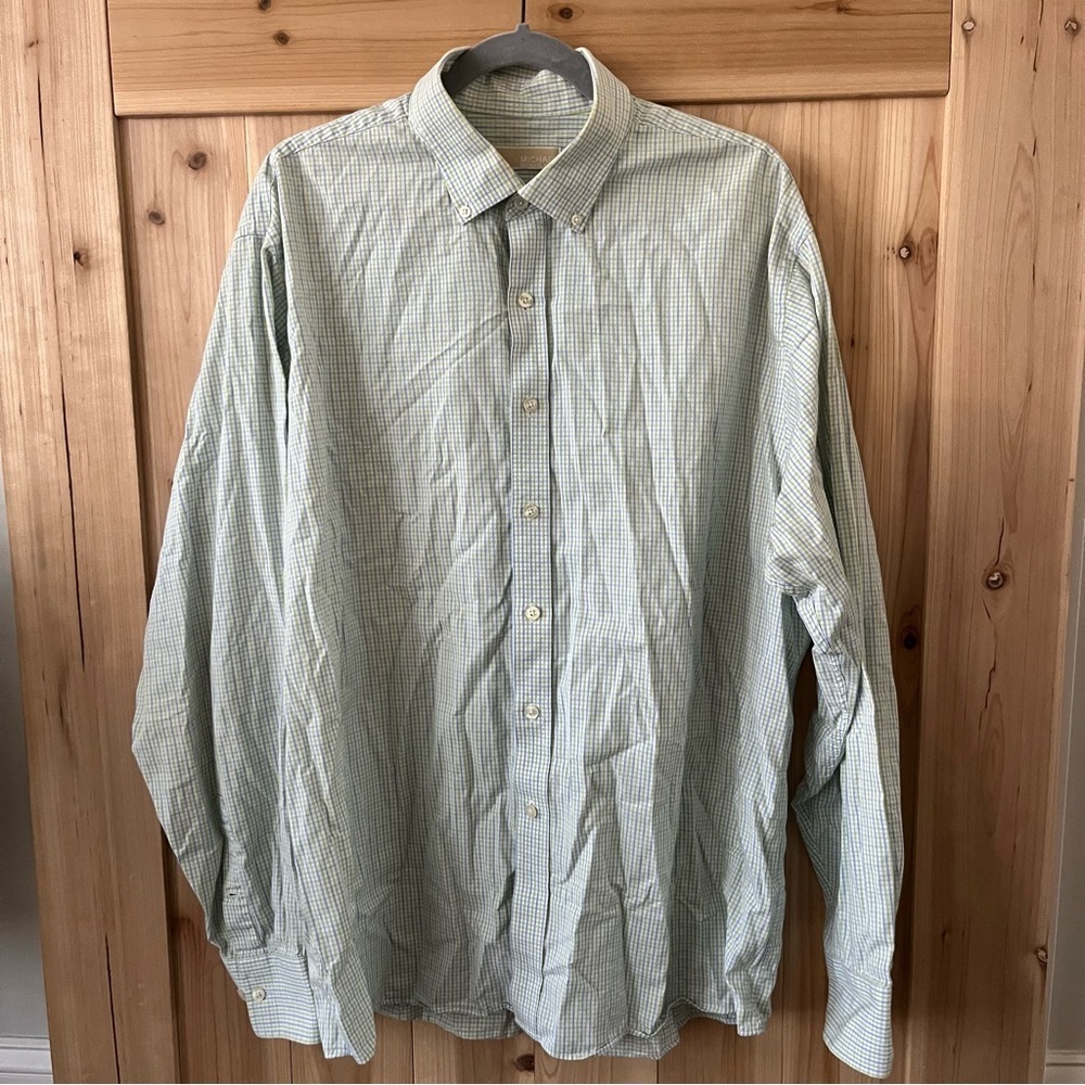 Michael Kors Light Green Plaid Button Down Shirt